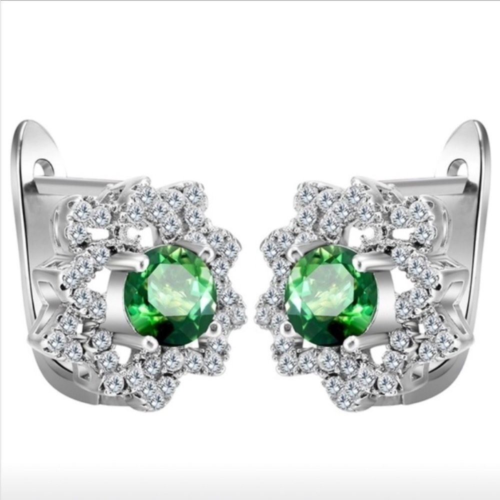 Farah Jewelry Silver and Green Earrings
